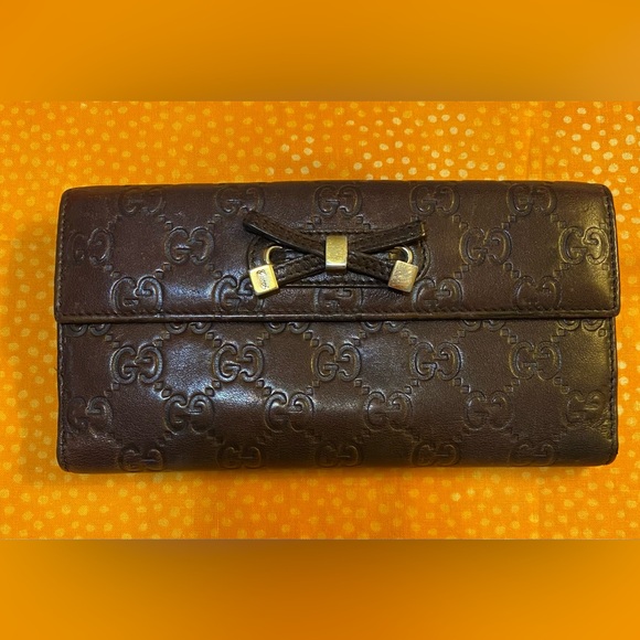 Gucci Guccissma Brown Leather Wallet with bow - Picture 1 of 9